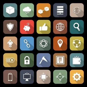Blockchain flat icons with long shadow Stock-Illustration