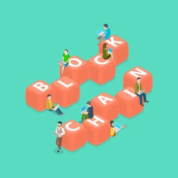 Blockchain flat isometric vector concept. Stock Illustration