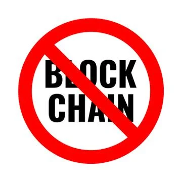 Blockchain forbidden, flat red round sign Stock Illustration