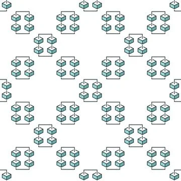 Blockchain with Four Blocks vector blue seamless pattern or background Stock Illustration