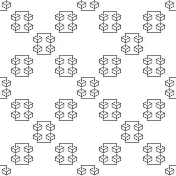 Blockchain with Four Blocks vector thin line seamless pattern. Decentralize.. Stockillustratie