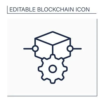 Blockchain functions line icon Stock Illustration