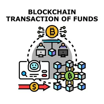 Blockchain funds transaction with cryptocurrency network illustration Stock Illustration