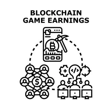 Blockchain game earnings concept connecting players and cryptocurrency Stock Illustration
