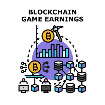 Blockchain game earnings concept for digital money mining Stock Illustration
