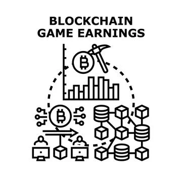 Blockchain game earnings concept for digital money mining Stock Illustration