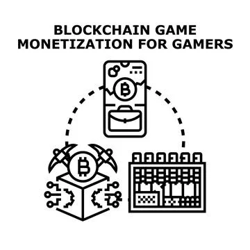 Blockchain game monetization for gamers concept illustration Stock Illustration