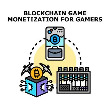 Blockchain game monetization for gamers concept illustration Stock Illustration