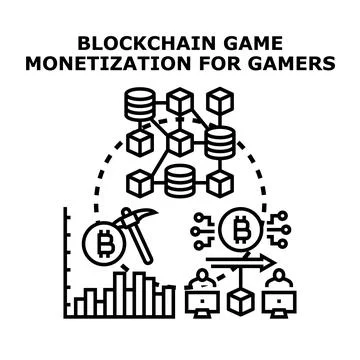 Blockchain game monetization for gamers earning cryptocurrency Stock Illustration
