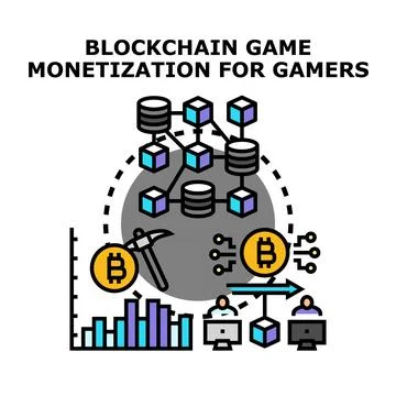 Blockchain game monetization for gamers earning cryptocurrency Stock Illustration
