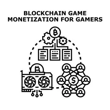 Blockchain game monetization for gamers earning cryptocurrency Stock Illustration
