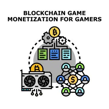 Blockchain game monetization for gamers earning cryptocurrency Stock Illustration