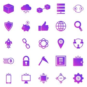 Blockchain gradient icons on white background Stock Illustration