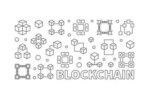 Blockchain horizontal illustration. Vector block chain banner Stock Illustration