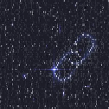 Blockchain hyperlink symbol. Binary code vector background with numbers one and Stock Illustration