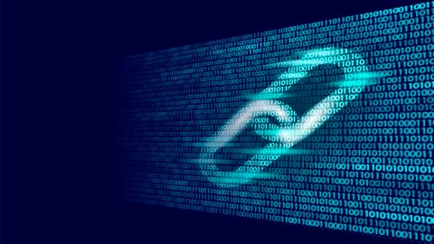 Blockchain hyperlink symbol on binary code number big data flow information 库存插图