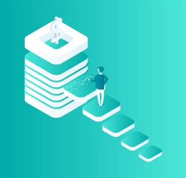Blockchain Icon Man on Steps Vector Illustration Stock Illustration