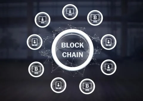 Blockchain icons network Stock Illustration