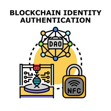 Blockchain identity authentication protecting digital security concept Stock Illustration