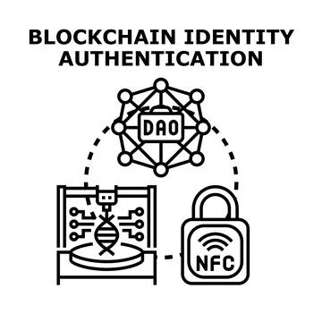 Blockchain identity authentication protecting digital security concept Stock Illustration