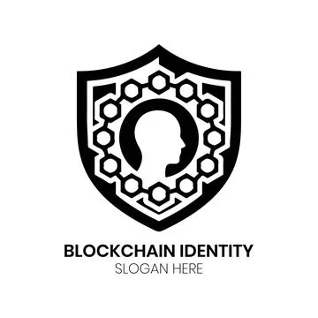 Blockchain Identity Logo Design with Secure Digital Shield and Node Network Stock Illustration