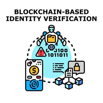 Blockchain identity verification protecting digital data transaction Stock Illustration