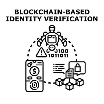 Blockchain identity verification protecting digital data transaction Stock Illustration