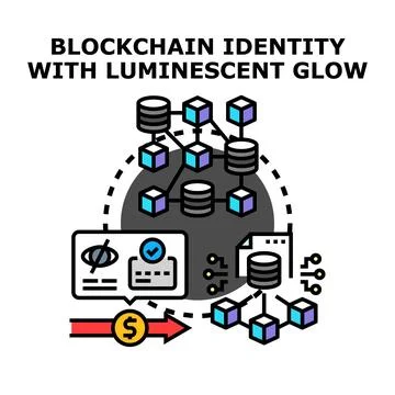 Blockchain identity verification system glowing network concept Stock Illustration