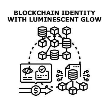Blockchain identity verification system glowing network concept Illustrazione stock