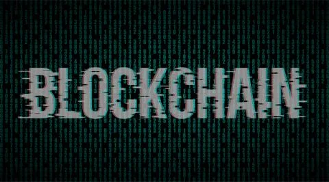 Blockchain illustration with glitch effect 스톡 일러스트