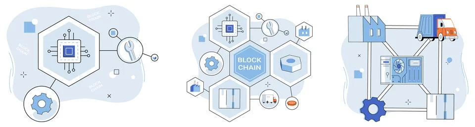Blockchain industry. The internet things IoT and blockchain dance in ballet Ilustración de archivo
