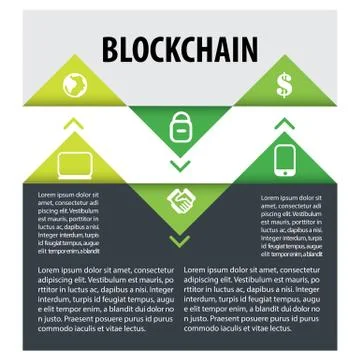 Blockchain Inforgaphic on white background with text template Illustrazione stock