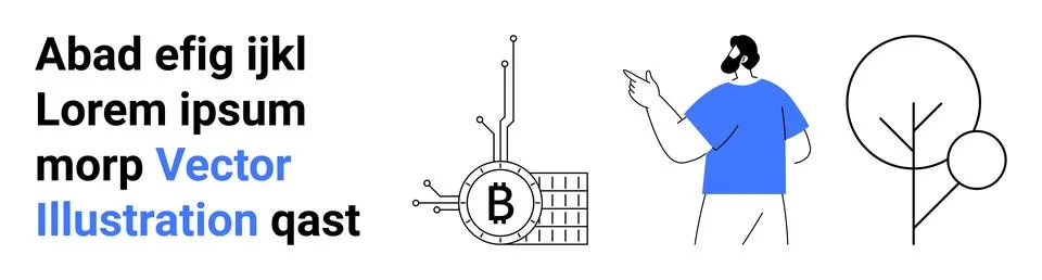 Blockchain Integration Concept with Human Character and Nature Elements Illustrazione stock