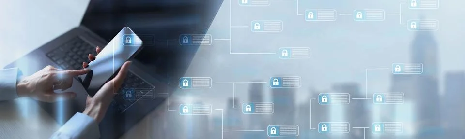 Blockchain Integration for Mobile Data Security and Encrypted Connections. Stock Photos