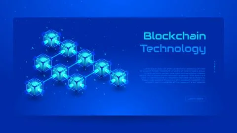 Blockchain isometric concept banner Stock Illustration