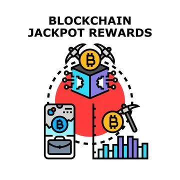 Blockchain jackpot rewards with cryptocurrency mining concept Stock Illustration