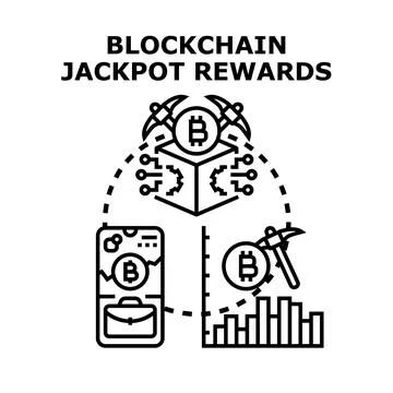 Blockchain jackpot rewards with cryptocurrency mining concept Stock Illustration