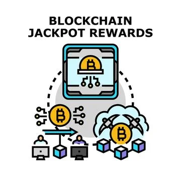 Blockchain jackpot rewards with cryptocurrency mining transaction Stock Illustration