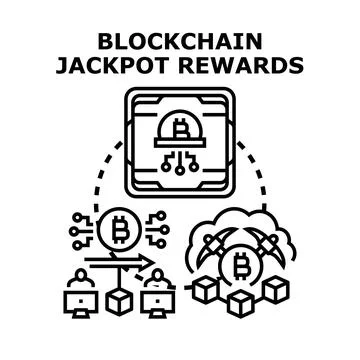 Blockchain jackpot rewards with cryptocurrency mining transaction Stock Illustration
