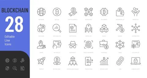 Blockchain Line Editable Icons set. Stock Illustration