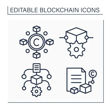 Blockchain line icons set Stock Illustration