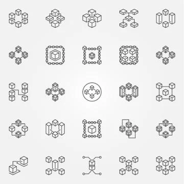 Blockchain line icons. Vector block chain technology line sign Stock Illustration