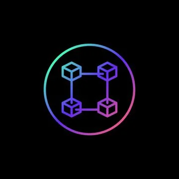 Blockchain line vector colored round icon. Block Chain in circle colorful sign Stock Illustration