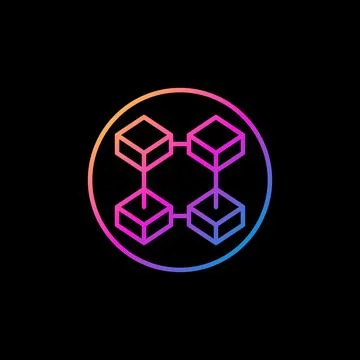 Blockchain linear vector colored round icon - 4 Blocks in circle symbol Stock Illustration