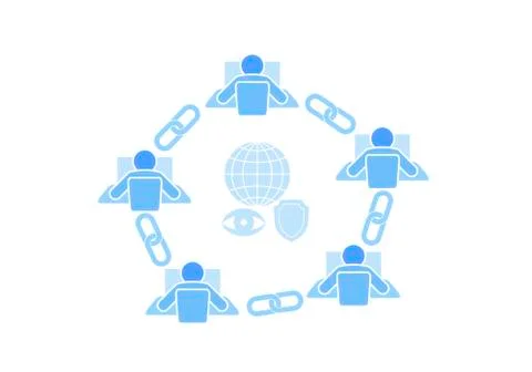 Blockchain link sign connection flat design. Internet technology chain icon 스톡 일러스트