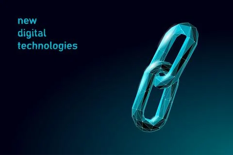 Blockchain link sign low poly design. Internet technology chain icon triangle Stock Illustration