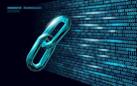 Blockchain link sign low poly design. Internet technology chain icon triangle 库存插图