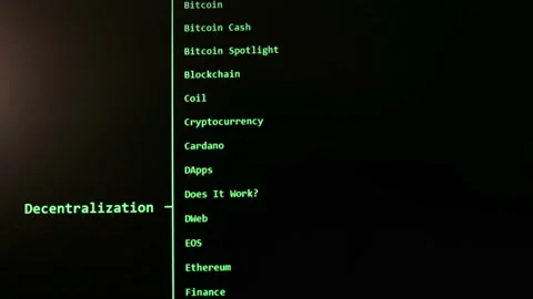 Blockchain list of operating tools - decentralization in details Stock Footage 150810846