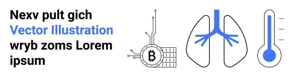 Blockchain logo, network nodes, lungs, thermometer. Ideal for healthcare, bio Stock Illustration