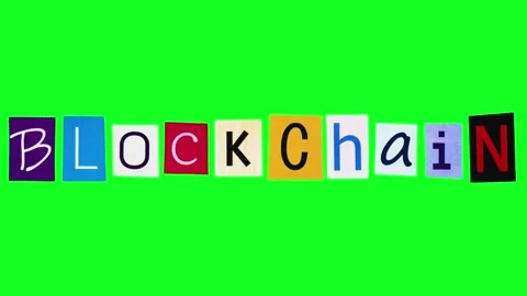 Blockchain logotype made of crumpling pieces of paper on green screen background Stock Footage 258178160